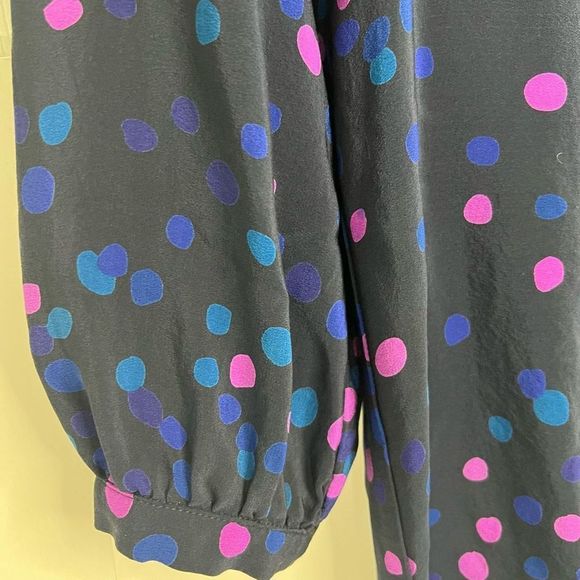 Amanda Uprichard Multicolor Polka Dot Split Neck Hi-Low Silk Blouse Small - Picture 3 of 11